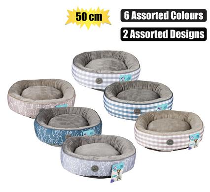 PET BED ROUND 50cm ASSORTED DESIGNS