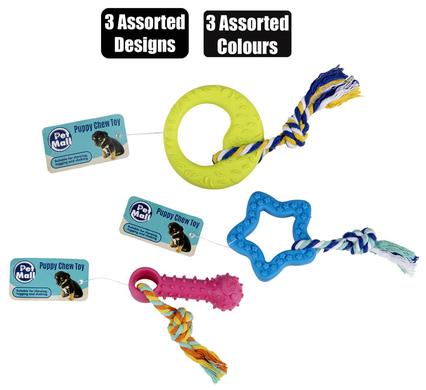 PET TOY PUPPY TPR WITH ROPE ASSORTED