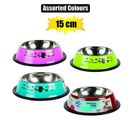 PET DOG/CAT BOWL S/S ASSTD COLORS 11cm