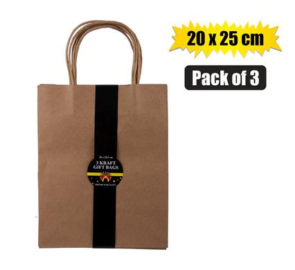 GIFT-BAG CRAFT PPR 3 PACK LRG 20x25.5cm