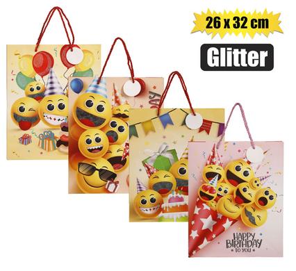GIFT-BAG PPR LRG EMOJI GLITTER 26x32cm