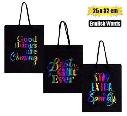 GIFT-BAG PPR ENG WORDS LRG 25x32cm BLACK