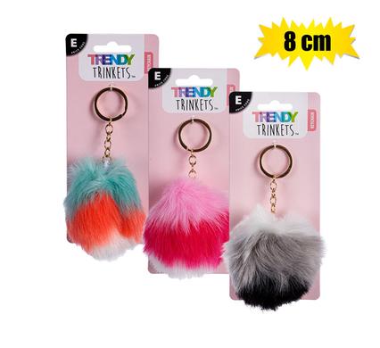 KEYCHAIN FAUX FUR BALL 8cm ASSTD