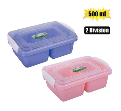LUNCH BOX 2-DIVISION 500ml CLIP LOCK