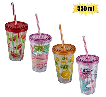 TUMBLER W/STRAW 550ml ASSORTED