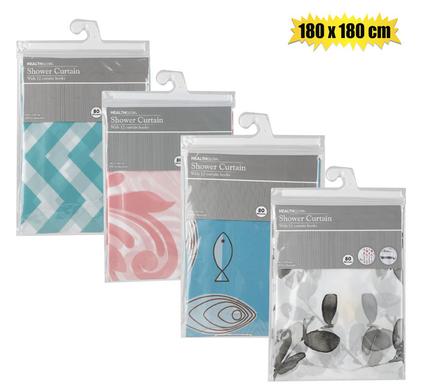 SHOWER CURTAIN PL W/12 HOOKS 180x180cm