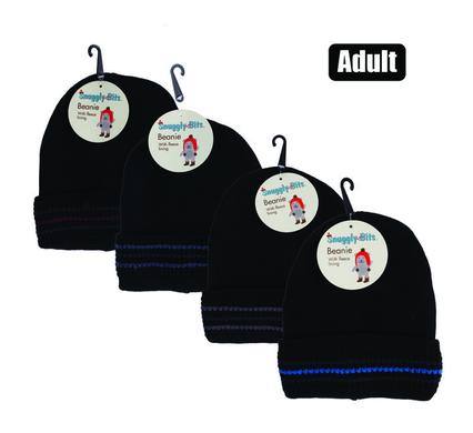 BEANIE ADULT W/INNER STRIPE ASST