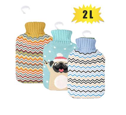 HOTWATER BOTTLE 2L W/KNIT-COVER ASSTD