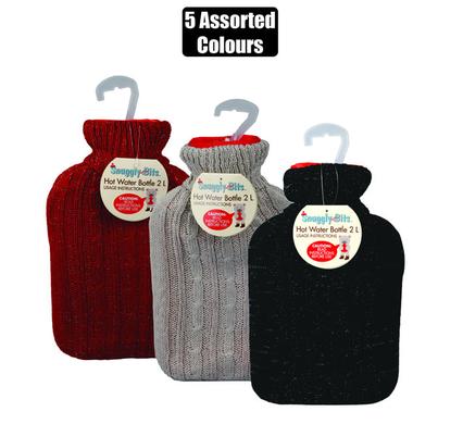 HOT WATER BOTTLE W/KNITTED COVER 2L