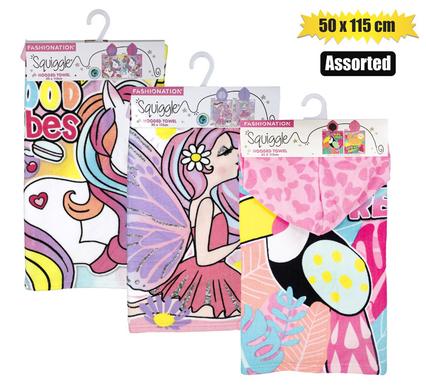 HOODED TOWEL 50x115cm GIRLS ASSTD