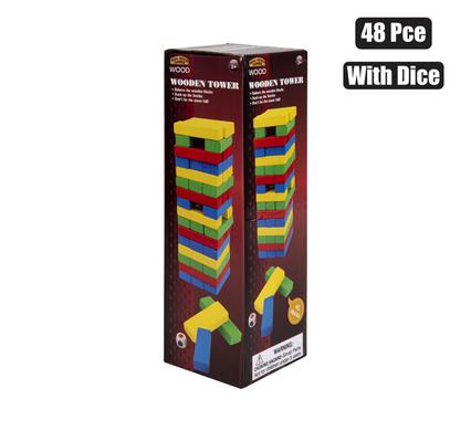GAME WOOD TOWER COLOUR 48 PIECE W/DICE