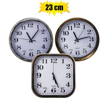 CLOCK WALL PL SQR/RND 23cm ASSTD