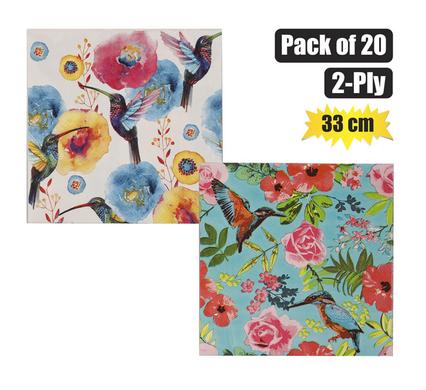 SERVIETTES 2PLY 33cm 20PC BIRDS