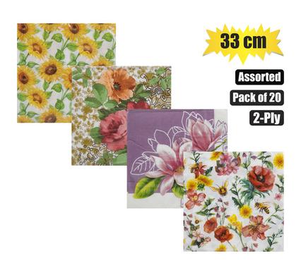 SERVIETTES 2PLY 33cm 20PC FLOWERS