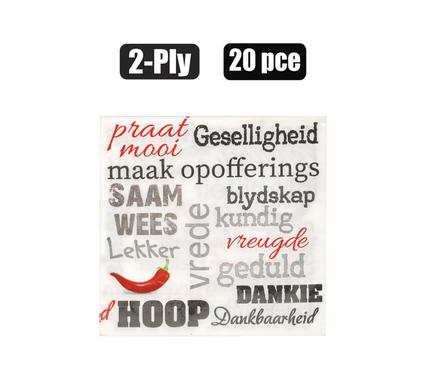 SERVIETTES 2PLY 33cm 20PC AFRIKAANS