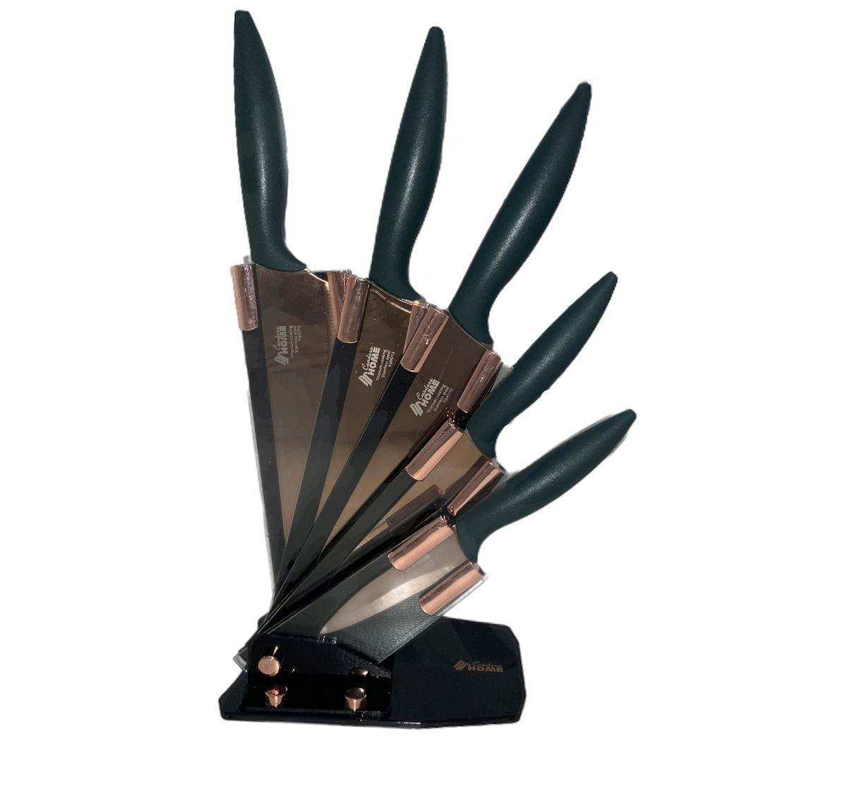 Condere 6 Piece Titanium Coated Kitchen Knife Set with Stand