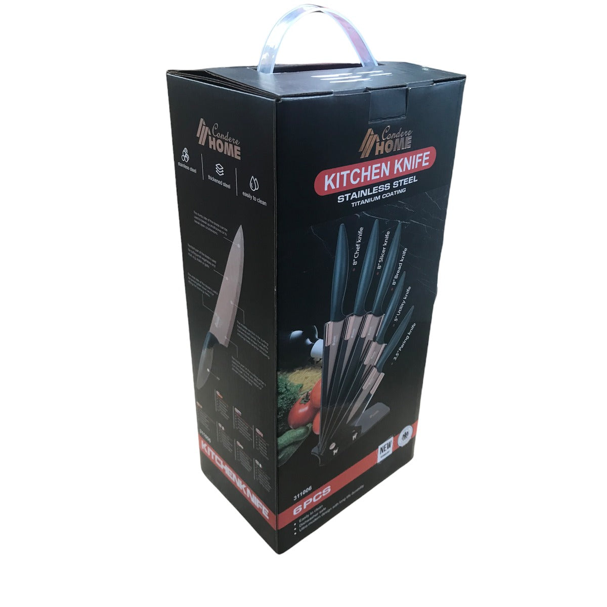 Condere 6 Piece Titanium Coated Kitchen Knife Set with Stand