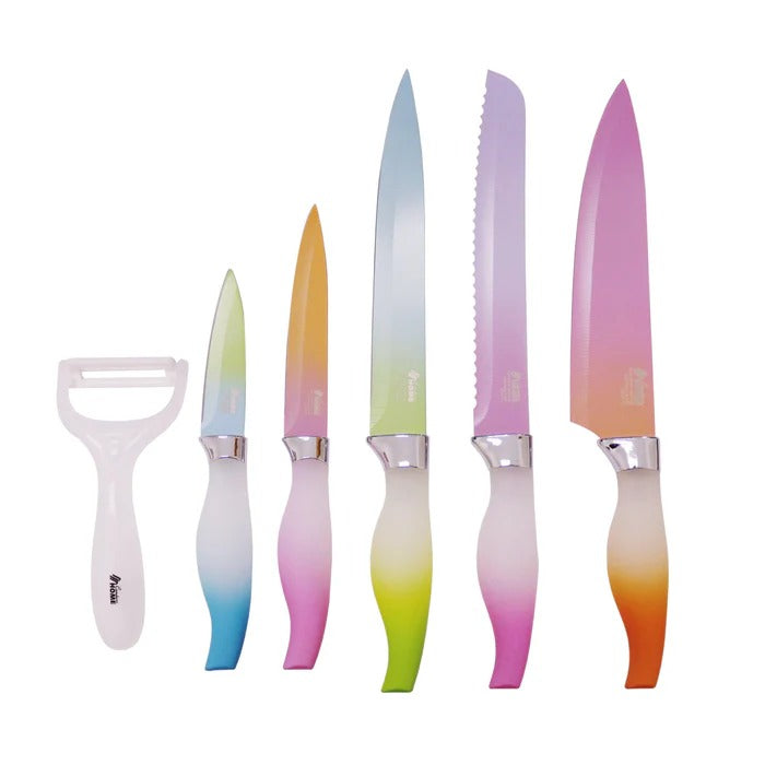 6 Piece Condore Colorful Knife Set Non-Stick Stainless Steel Chef Knife Set Rainbow Gift