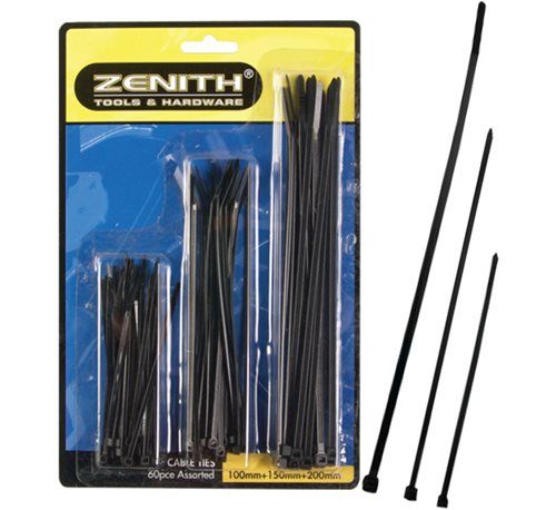Bulk Pack 5 x Zenith Cable Tie Assortment 100/150/200mm Black Ties