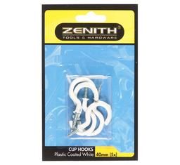 Bulk Pack 5 x Cup-Hooks White-Pl-Ctd 40mm 5pce Zenith