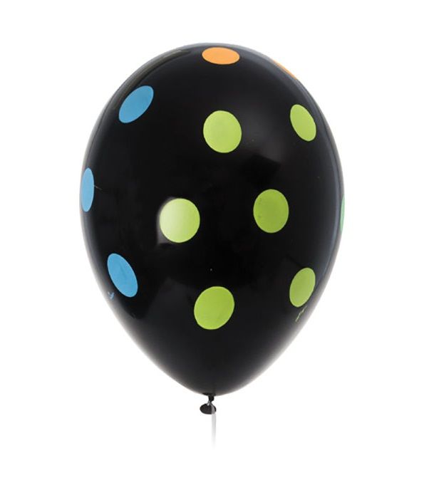 Bulk Pack x 3 Balloons Helium Black With Dots (6 Per Pack)