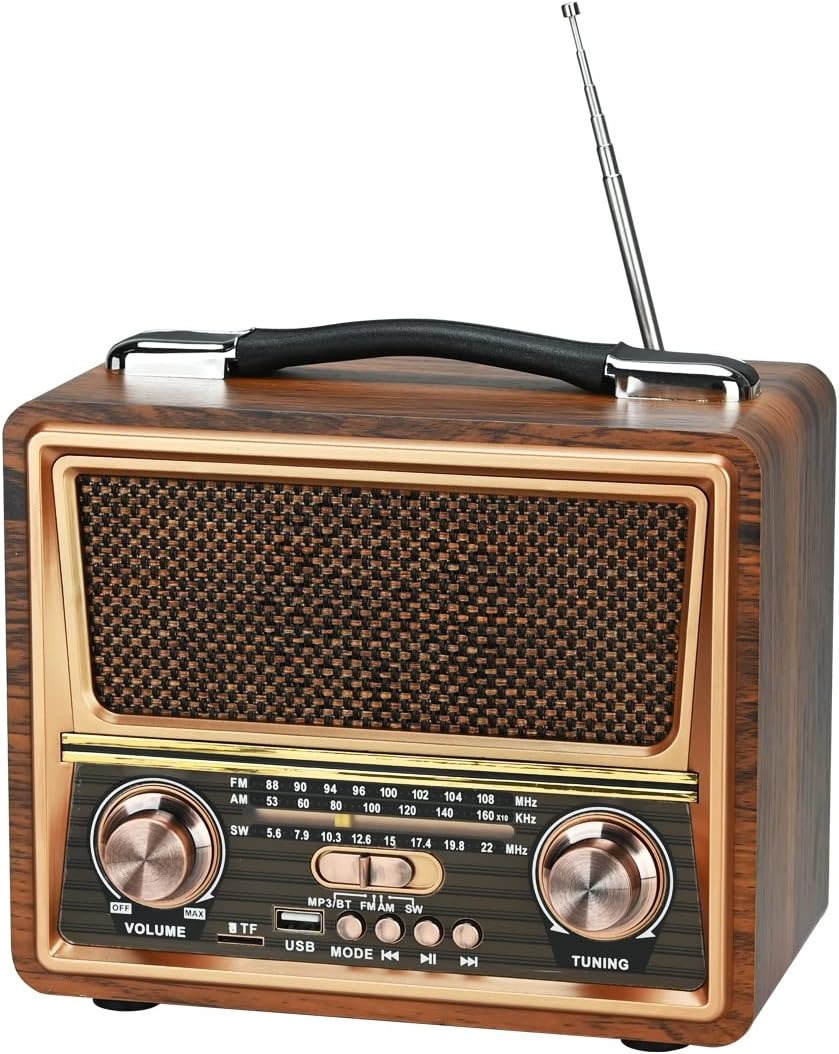 RAISENG R-2055BT Portable Radio FM AM SW Stereo Kitchen Retro Radio, Multi Power Supply, Strong Function Audio Bluetooth Radio, Supports TF Card, USB Disk, Speaker Play for Outdoor & Indoor
