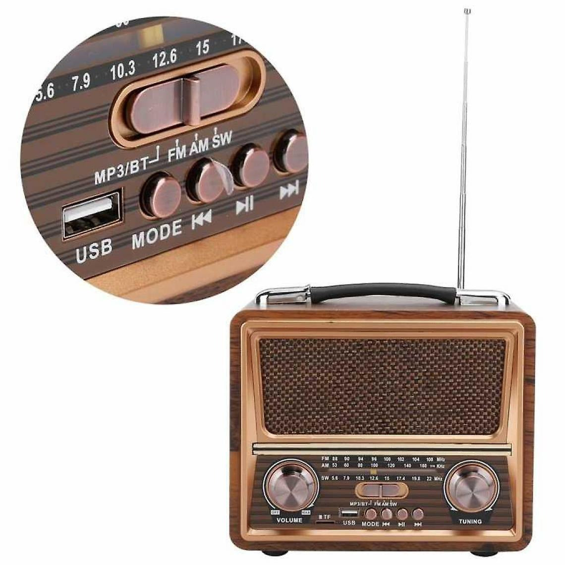 RAISENG R-2055BT Portable Radio FM AM SW Stereo Kitchen Retro Radio, Multi Power Supply, Strong Function Audio Bluetooth Radio, Supports TF Card, USB Disk, Speaker Play for Outdoor & Indoor