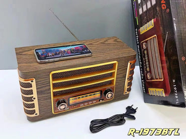 Antique Retro Wireless Radio Old Vintage FM SW3 Bands Radio Classic Rechargeable Wooden Case Radio with BT/TF/USB Music Player