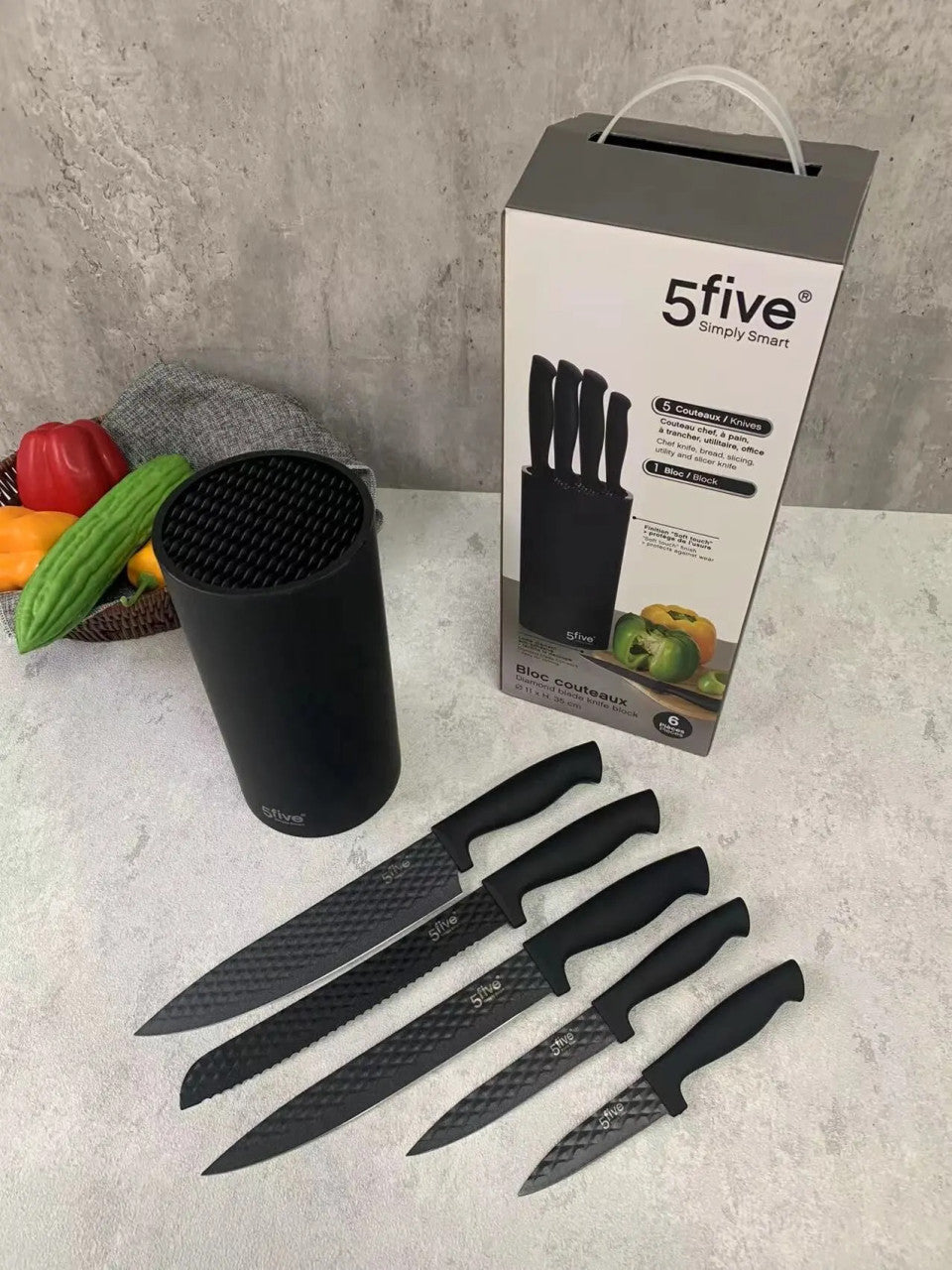 Knife Block Set with Advanced Sharpness & Durability, Black