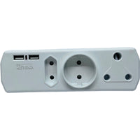 5 Way Multi Plug Power Adaptor, Schucko & Euro with 2 x USB Charger 1A