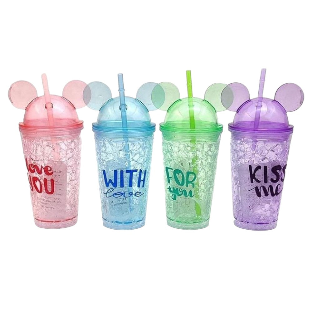 Set of 4 Ear-Themed Insulated Tumblers with Straws