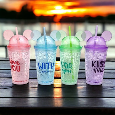 Set of 4 Ear-Themed Insulated Tumblers with Straws