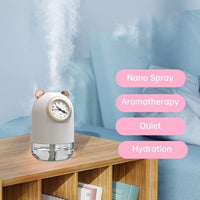 Portable USB Mini Clock Humidifier with Adjustable Fog Mode - 300ml - Salmon Pink