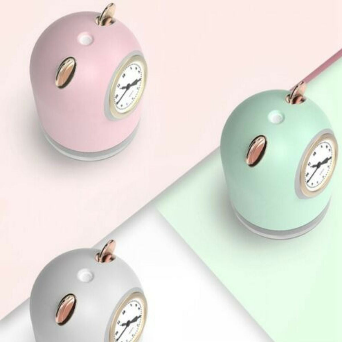 Portable USB Mini Clock Humidifier with Adjustable Fog Mode - 300ml - Salmon Pink