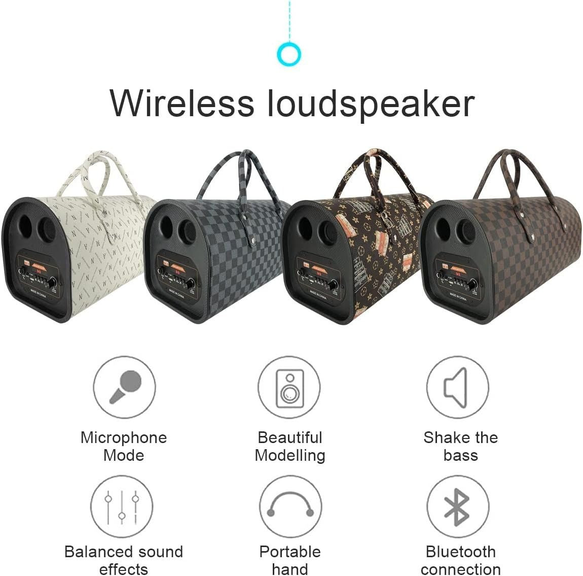 Rechargeable Handbag Wireless Bluetooth Speaker LED Karaoke Speaker - White