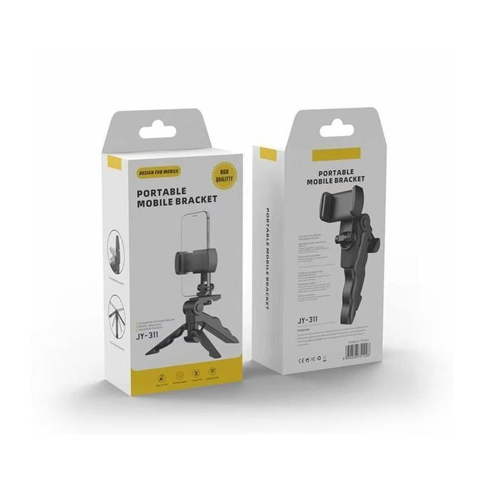 Mini Adjustable Portable Tripod Phone Holder Stand with Secure Grip - Black