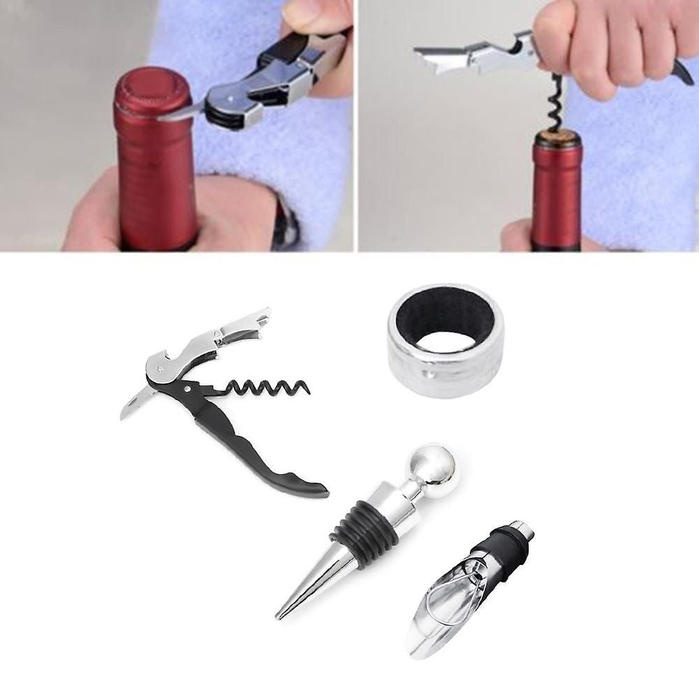 Stainless Steel Wine Bottle Opener Corkscrew Stopper Bar Party Tool Set - 4 Piece