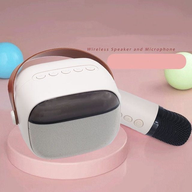 Portable Audio Wireless Bluetooth Karaoke Speaker & Microphone Set - Beige