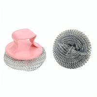 Multi-Function Kitchen Dishwashing Scrubbers With Handle- pink