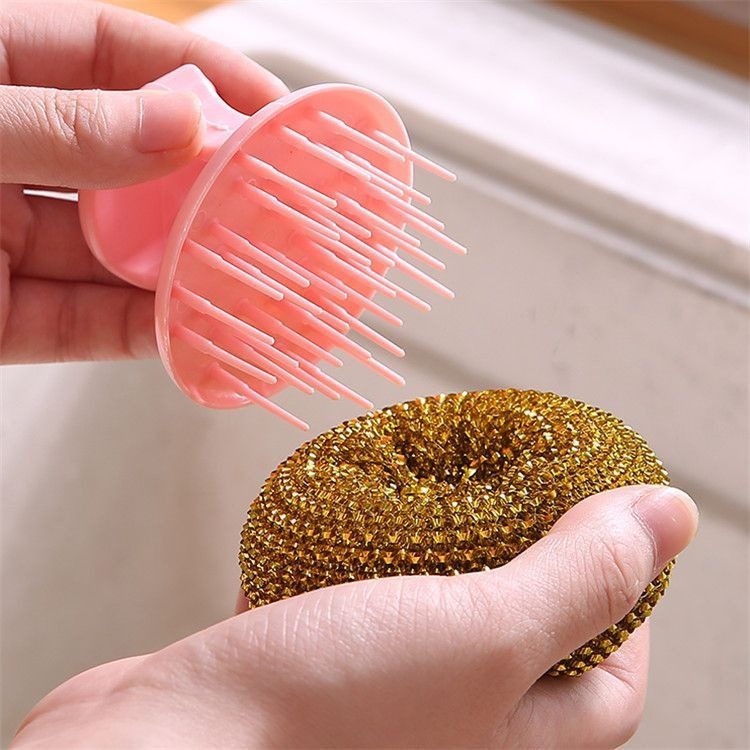 Multi-Function Kitchen Dishwashing Scrubbers With Handle- pink