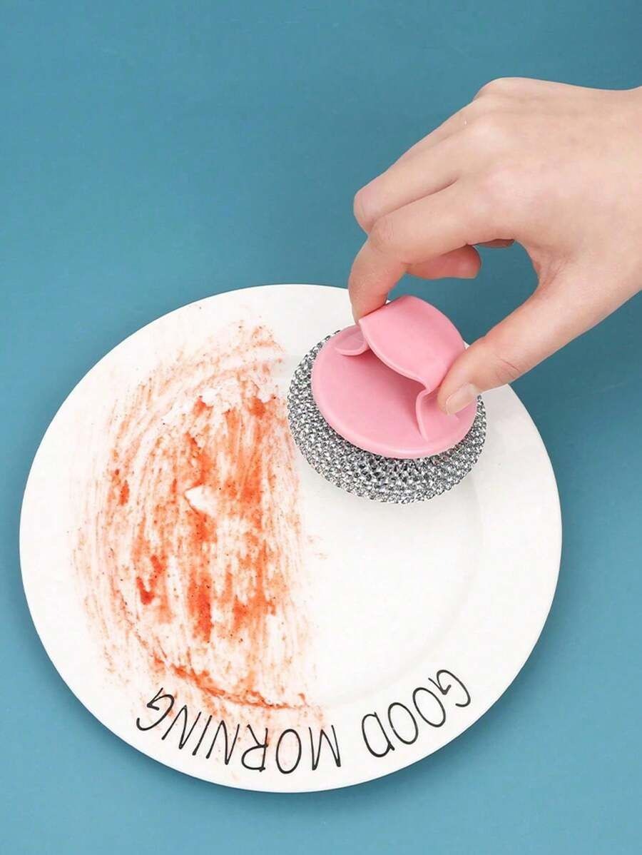 Multi-Function Kitchen Dishwashing Scrubbers With Handle- pink