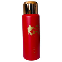 Thermos Flask with a Shiny Gold Cap and an Artistic, Gold-Colored Design - red