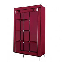 Non Woven Portable Storage Fabric Wardrobe with Shelves - Wine Red