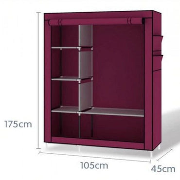 Non Woven Portable Storage Fabric Wardrobe with Shelves - Wine Red