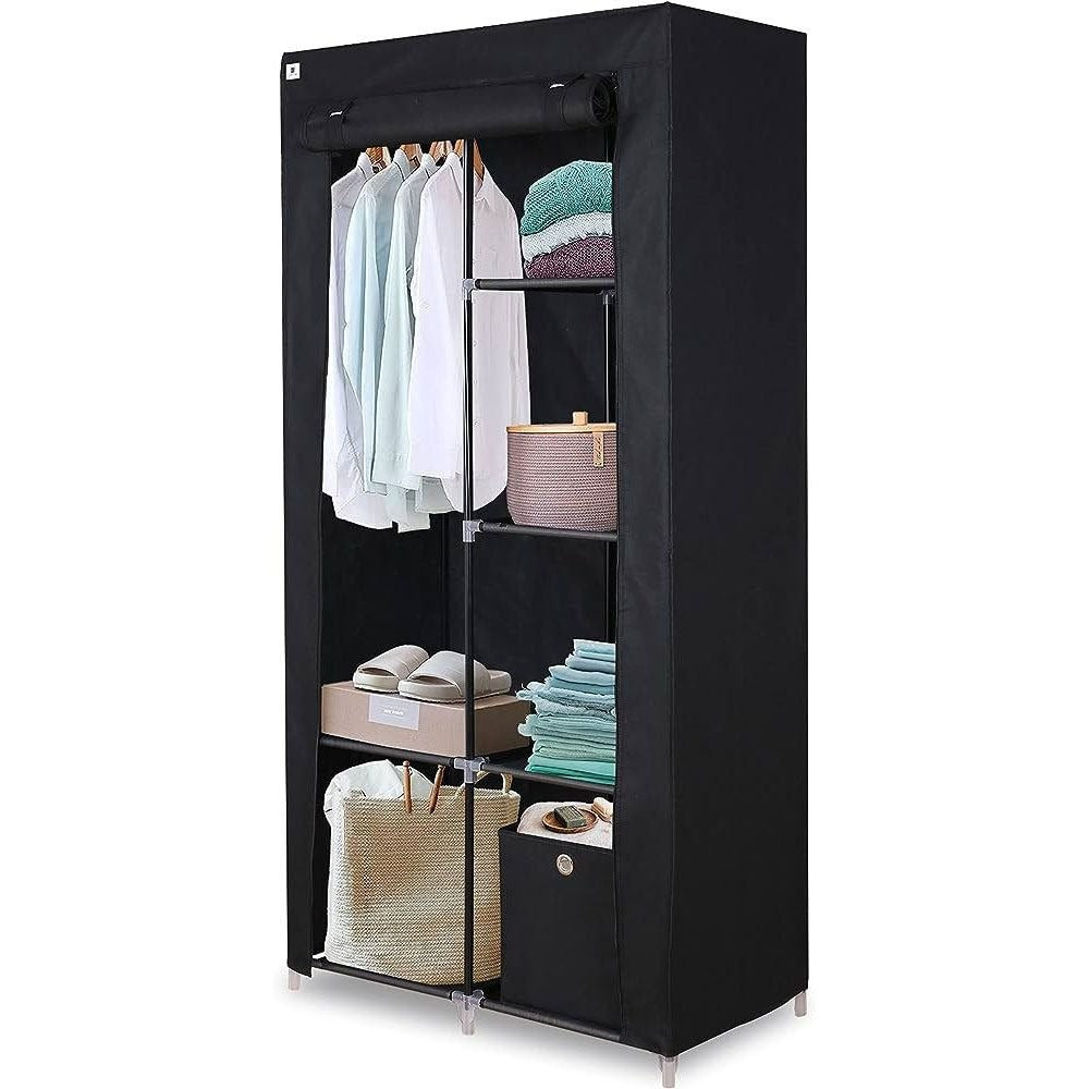 Non Woven Portable Storage Fabric Wardrobe with Shelves - Wine Red
