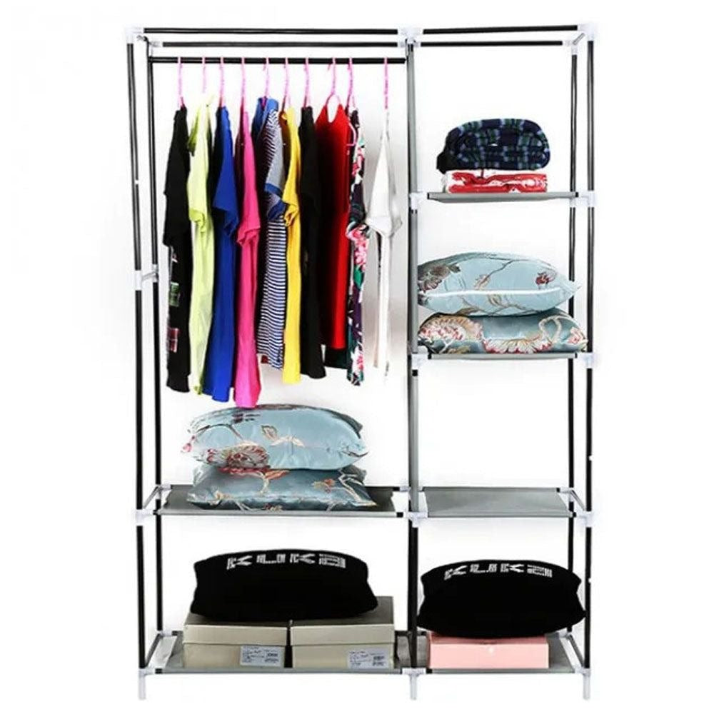 Non Woven Portable Storage Fabric Wardrobe with Shelves - Wine Red