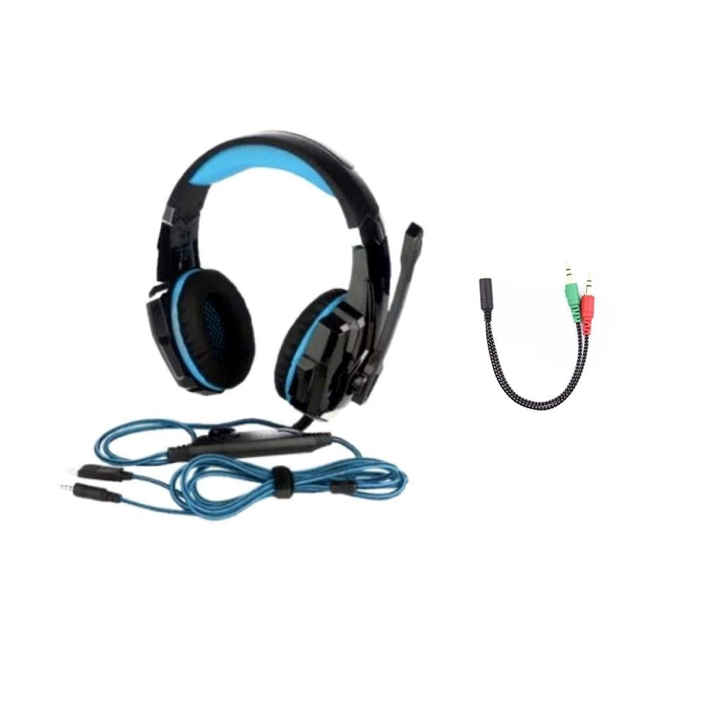 Kotion G9000 Gaming Headphones with Mic + Audio/Mic Splitter Cable - Blue