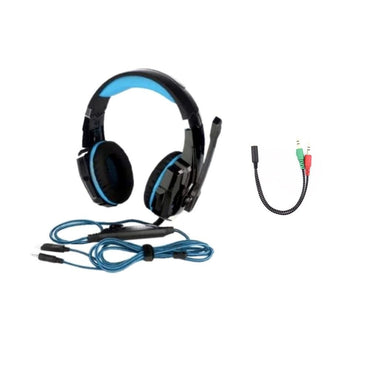 Kotion G9000 Gaming Headphones with Mic + Audio/Mic Splitter Cable - Blue