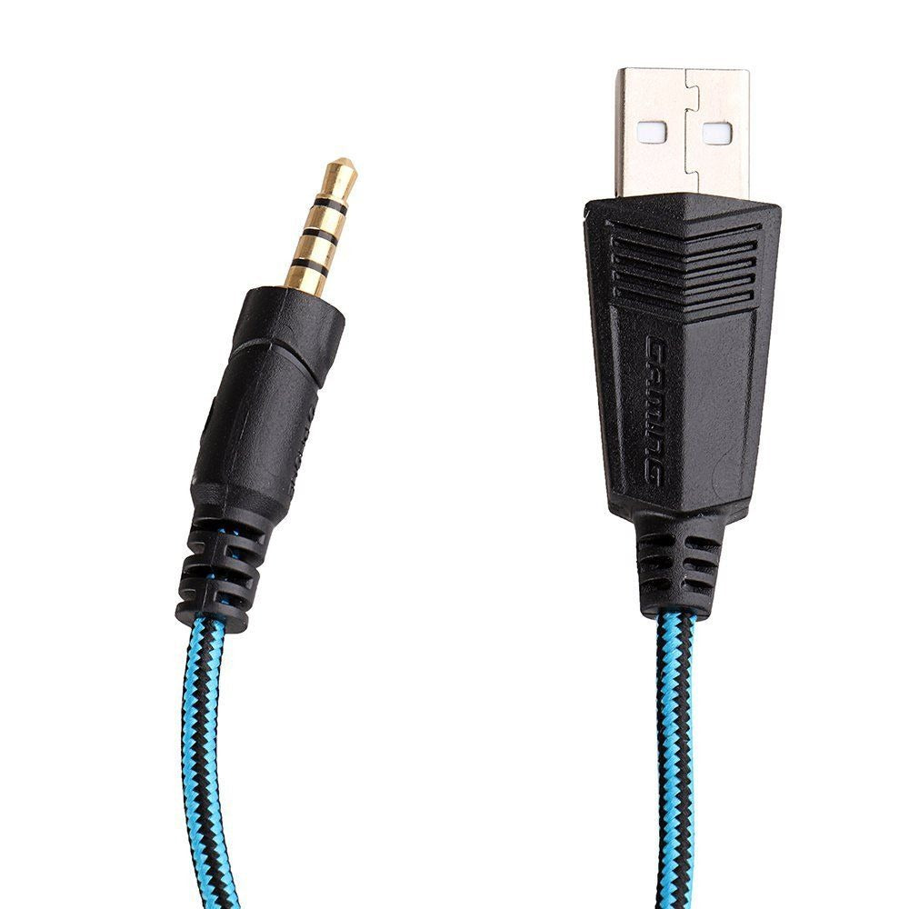 Kotion G9000 Gaming Headphones with Mic + Audio/Mic Splitter Cable - Blue