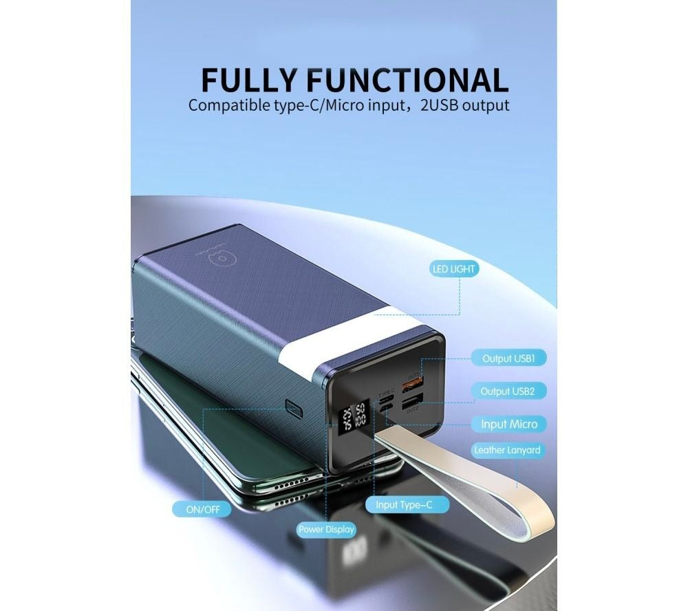 WUW Fast Charging Power Bank with LED Light - 50 000 mAh - Black